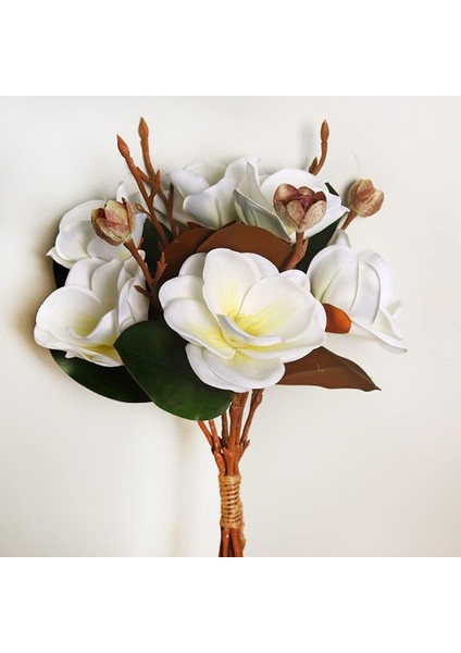 Yapay Çiçek Lüx Manolya Gerçek Dokulu Letex Eva Magnolia Gelin Çiçeği 40CM Beyaz