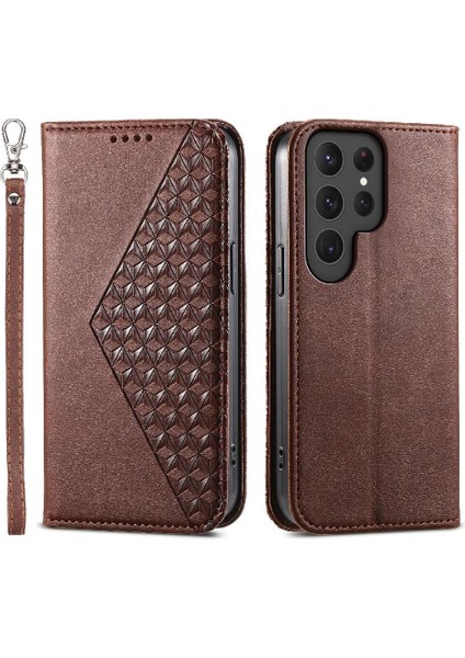 Samsung Galaxy S24 Ultra Cüzdan Eşkenar Dörtgen Şekli El Kayışı Kullanımı Için Flip Case (Yurt Dışından)