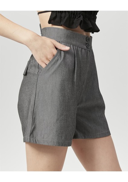 Yüksek Bel Atlantis Kumaş Bermuda Şort Antrasit fırsatları