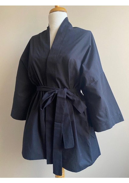 Kuşaklı Oversize Unisex Kimono - Siyah