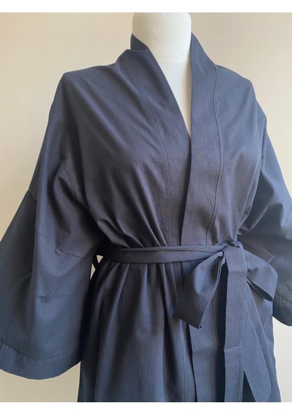 Kuşaklı Oversize Unisex Kimono - Siyah