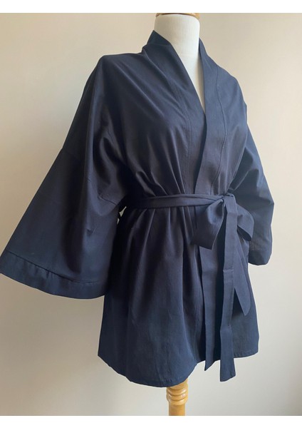 Kuşaklı Oversize Unisex Kimono - Siyah