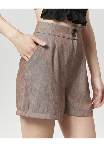 Yüksek Bel Atlantis Kumaş Bermuda Şort Kahverengi modelleri