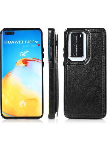 Cüzdan Kılıf Için Huawei P40 Pro Çift Manyetik Toka Kart Yuvaları Pu ile (Yurt Dışından)
