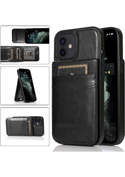 IPhone 12 Manyetik Toka Kickstand Premium Deri ile Uyumlu (Yurt Dışından)