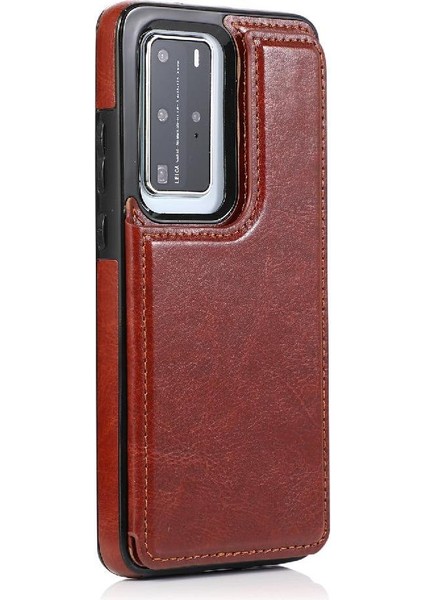Huawei P40 Kart Yuvaları Için Cüzdan Durumda Çift Manyetik Toka Kickstand Pu (Yurt Dışından) fırsatları