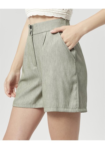 Yüksek Bel Atlantis Kumaş Bermuda Şort Su Yeşili modelleri