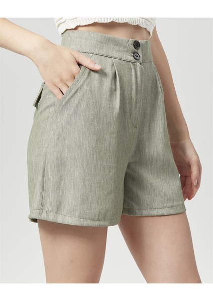Yüksek Bel Atlantis Kumaş Bermuda Şort Su Yeşili fırsatları