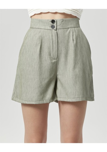 Yüksek Bel Atlantis Kumaş Bermuda Şort Su Yeşili indirimleri