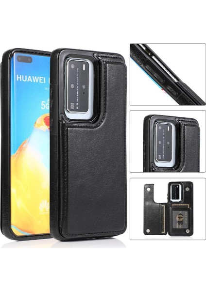 Huawei P40 Kart Yuvaları Için Cüzdan Durumda Çift Manyetik Toka Kickstand Pu (Yurt Dışından)