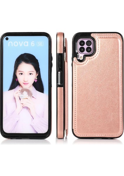 Kart Tutucu Kart Yuvaları Kickstand Pu ile Huawei P40 Lite Için Cüzdan Kılıf (Yurt Dışından)