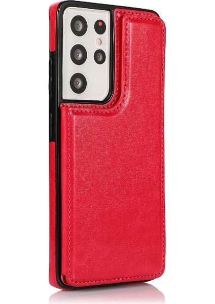 Kart ile Samsung Galaxy S21 Ultra Çift Manyetik Toka Için Cüzdan Kılıf (Yurt Dışından) modelleri