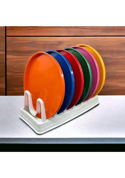 6 Lı Metal Renkli Sunum Servis Tepsisi Tepsi 24CM
