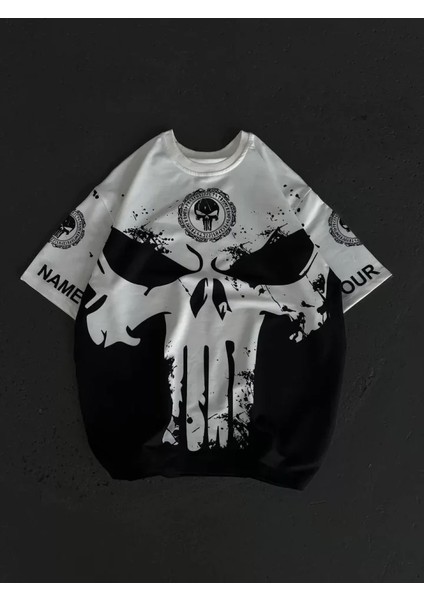 Unisex Bisiklet Yaka Baskılı Oversize T-Shirt - Beyaz fiyatları