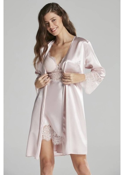 Efsane Store - Pierre Cardin Saten Gecelik Sabahlık Pijama Takım Şort Takım 6'lı Gelin Çeyiz Seti - 6015