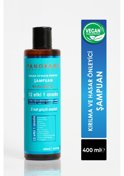 Panorama Professional Kırılma Ve Hasar Önleyici Şampuan - 400 ml 2 Kat Güçlü Saçlar / 12 Etki 1 Arada / 4 Özel Yağ ile zenginleştirilmiş formül