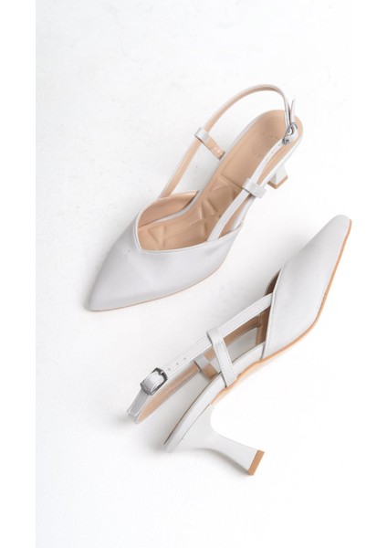 Miniparis Gümüş Stiletto Arkası Açık Abiye Ayakkabı