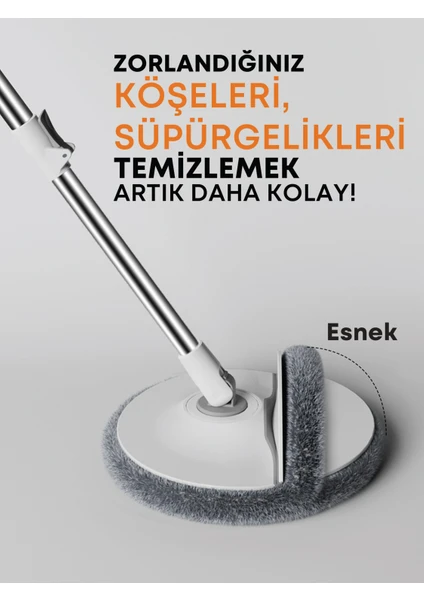 Temiz & Kirli Suyu Ayırma Özelliği Temizlik Seti Mop/paspas + 1 Adet Mikrofiber Bez Hediyeli (Kenarlık Silebilme Özellikli Yuvarlak Mop)