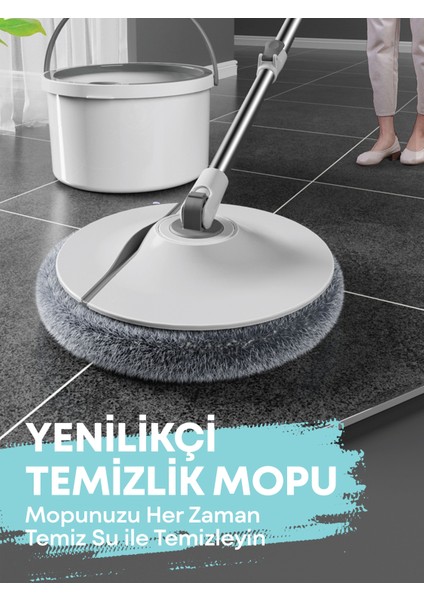 Temiz & Kirli Suyu Ayırma Özelliği Temizlik Seti Mop/paspas + 1 Adet Mikrofiber Bez Hediyeli (Kenarlık Silebilme Özellikli Yuvarlak Mop)