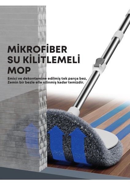 Temiz & Kirli Suyu Ayırma Özelliği Temizlik Seti Mop/paspas + 1 Adet Mikrofiber Bez Hediyeli (Kenarlık Silebilme Özellikli Yuvarlak Mop)