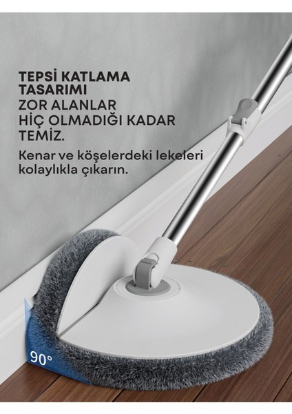 Temiz & Kirli Suyu Ayırma Özelliği Temizlik Seti Mop/paspas + 1 Adet Mikrofiber Bez Hediyeli (Kenarlık Silebilme Özellikli Yuvarlak Mop)