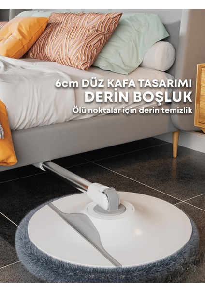 Temiz & Kirli Suyu Ayırma Özelliği Temizlik Seti Mop/paspas + 1 Adet Mikrofiber Bez Hediyeli (Kenarlık Silebilme Özellikli Yuvarlak Mop)