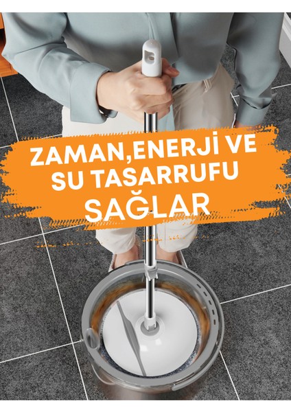 Temiz & Kirli Suyu Ayırma Özelliği Temizlik Seti Mop/paspas + 1 Adet Mikrofiber Bez Hediyeli (Kenarlık Silebilme Özellikli Yuvarlak Mop)