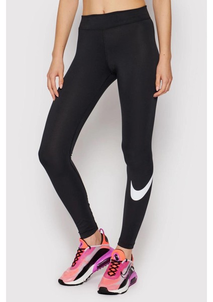 Sportswear Essential Cotton Leggings Swoosh Pamuklu Kadın Taytı Siyah