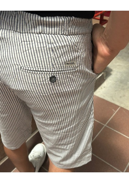 Erkek Gofreli Çizgi Desenli Bel Lastikli Regular Fit Şort 215