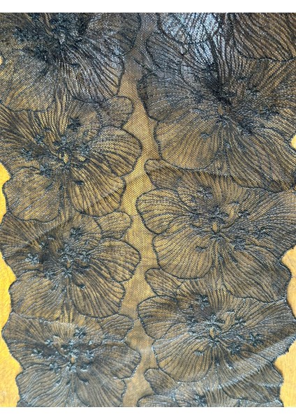 En 19 cm Siyah Tül Çiçekli Kesilebilir Dikiş Giyim Aplike Şerit 1 Metre