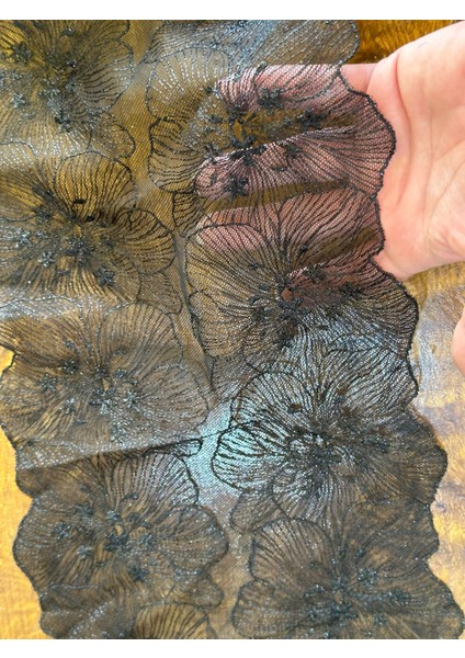 En 19 cm Siyah Tül Çiçekli Kesilebilir Dikiş Giyim Aplike Şerit 1 Metre modelleri