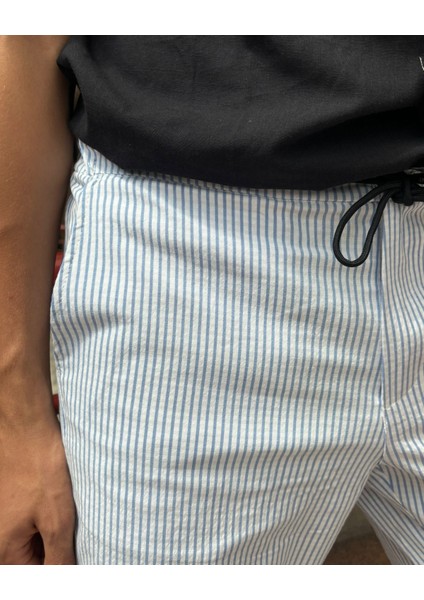 Erkek Gofreli Çizgi Desenli Bel Lastikli Regular Fit Şort 215 fırsatları