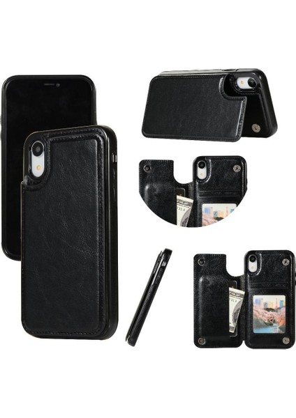 Kart Tutucu ile IPhone Xr Pu Deri Kickstand Kart Yuvaları Için Cüzdan Kılıf (Yurt Dışından)