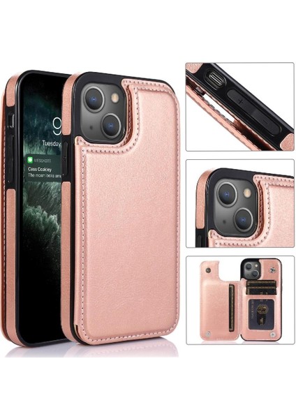 Kart Tutucu ile IPhone 13 Için Cüzdan Durumda Pu Deri Çift Manyetik (Yurt Dışından)