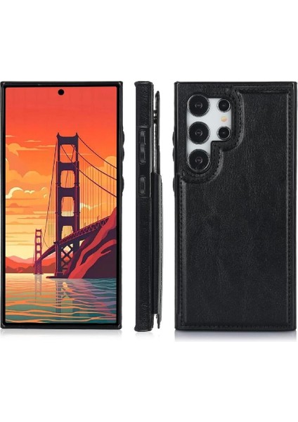 Samsung Galaxy S24 Ultra Kart Yuvaları Için Cüzdan Kılıf Pu Deri Çift (Yurt Dışından)