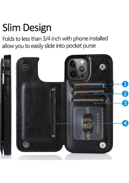 Kart Tutucu ile IPhone 14 Pro Max Pu Deri Kickstand Için Cüzdan Kılıf (Yurt Dışından)