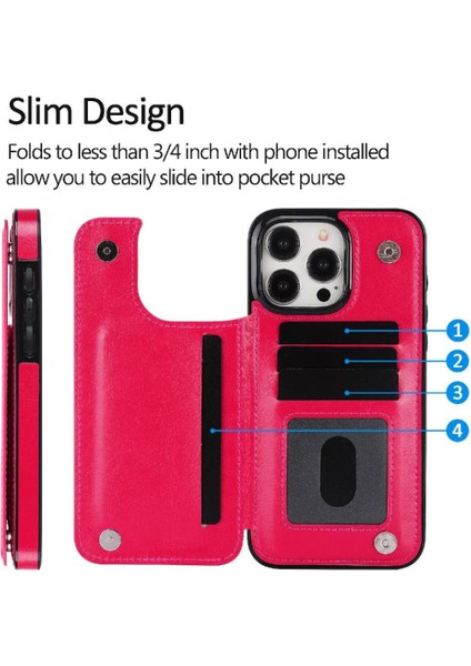 Cüzdan Kılıf IPhone 15 Pro Max Kickstand Çift Manyetik Toka ile Pu (Yurt Dışından)