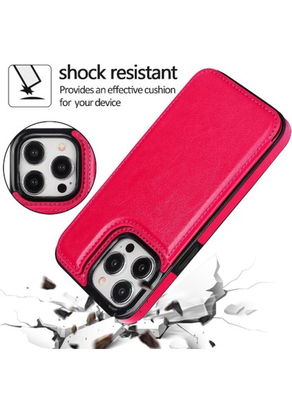 Cüzdan Kılıf IPhone 15 Pro Max Kickstand Çift Manyetik Toka ile Pu (Yurt Dışından)