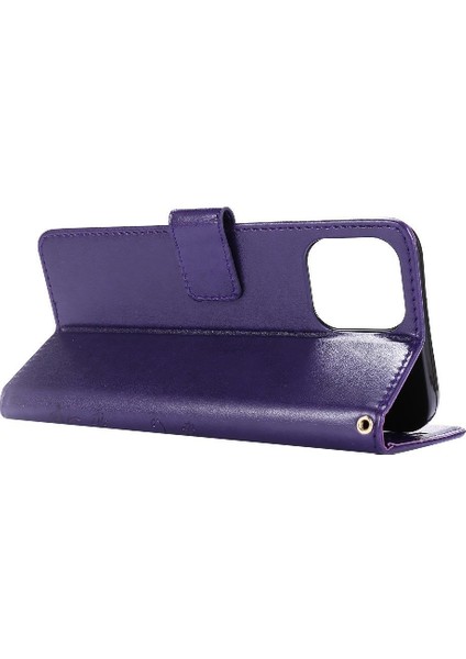 IPhone 14 Için Filp Durumda Pro Max Pu Deri Kart Tutucu Kickstand Bilek (Yurt Dışından)