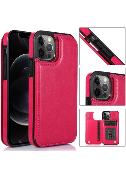 IPhone 12 Için Cüzdan Durumda Pro Max Çift Manyetik Toka Kart Yuvaları Pu (Yurt Dışından)