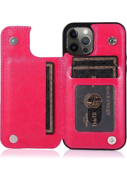 IPhone 12 Için Cüzdan Durumda Pro Max Çift Manyetik Toka Kart Yuvaları Pu (Yurt Dışından)