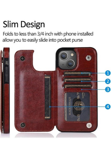 Kart Tutucu Kickstand Kart Yuvaları ile IPhone 14 Artı Cüzdan Durumda Pu (Yurt Dışından) indirimleri
