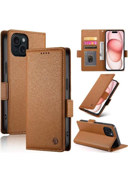IPhone 15 Için Flip Case Günlük Kullanım Kart Yuvaları Flip Iş Cüzdan (Yurt Dışından)