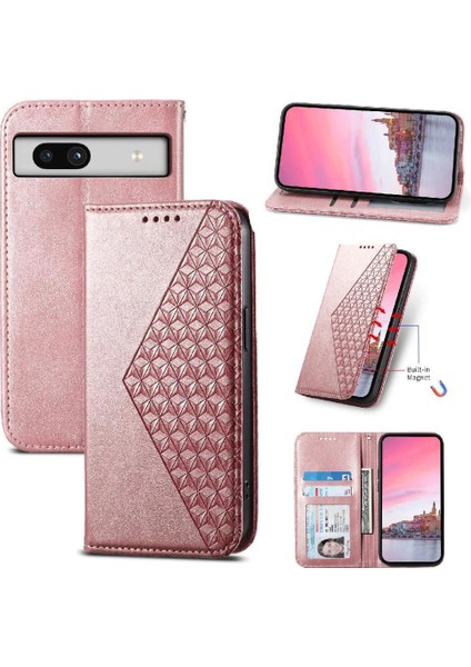 Google Piksel 7A Eşkenar Dörtgen Şekli El Kayışı Günlük Kullanım Cüzdan Için Flip Case (Yurt Dışından)