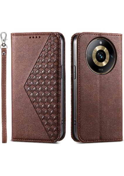 Realme 11 Pro Için Flip Case Standı El Kayışı Eşkenar Dörtgen Şekli Günlük Kullanım Cüzdan (Yurt Dışından)