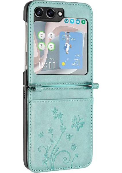 Samsung Galaxy Z Flip6 Manyetik Kapatma Bilek Kayışı Pu Kart Için Flip Case (Yurt Dışından) modelleri