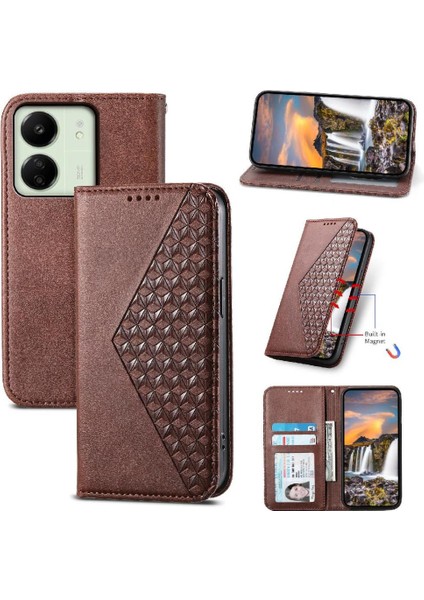 Xiaomi Redmi 13C Için Flip Case Eşkenar Dörtgen Şekli Cüzdan El Kayışı Günlük Standı (Yurt Dışından)