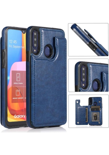 Samsung Galaxy A20S Pu Deri Kickstand Kart Yuvaları Çift Için Cüzdan Kılıf (Yurt Dışından)
