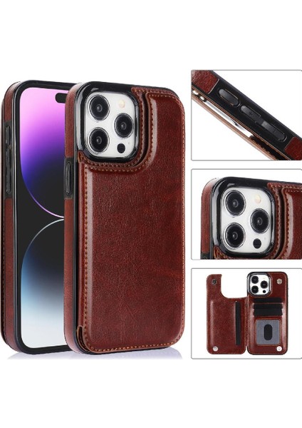 Cüzdan Kılıf IPhone 15 Pro Max Kickstand Çift Manyetik Toka ile Pu (Yurt Dışından)