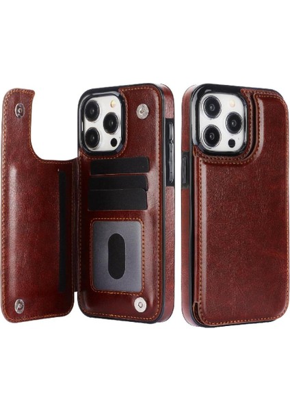Cüzdan Kılıf IPhone 15 Pro Max Kickstand Çift Manyetik Toka ile Pu (Yurt Dışından)